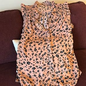 Brown Floral Cap Sleeve Blouse